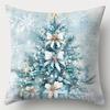 Christmas Decoration Pillow Cover Blue Santa Claus Snowman Snowflake Pattern Suitable for Home Room Sofa Cushion Cover