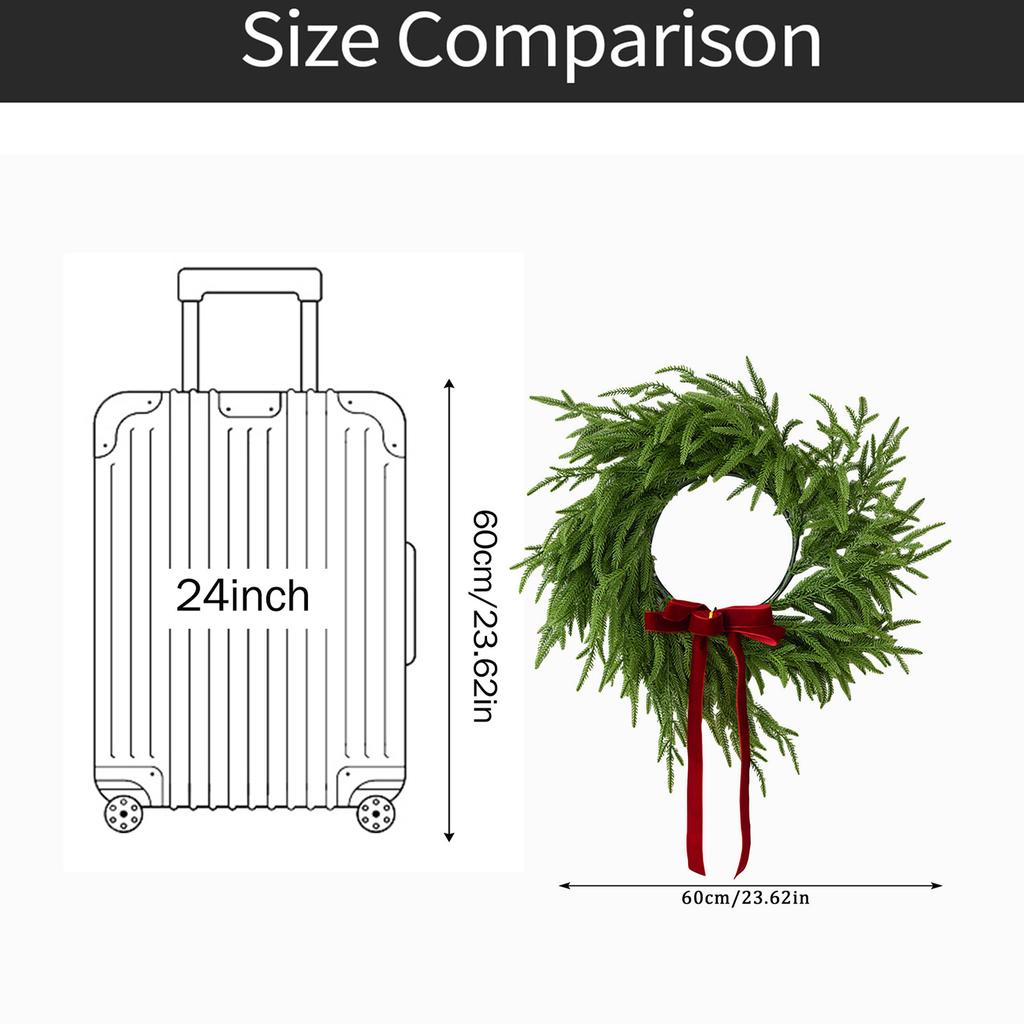 Artificial Norfolk & Cedar Christmas Wreath With Velvet Bow – Real Faux Holiday Front Door Decoration For Indoor Outdoor Use