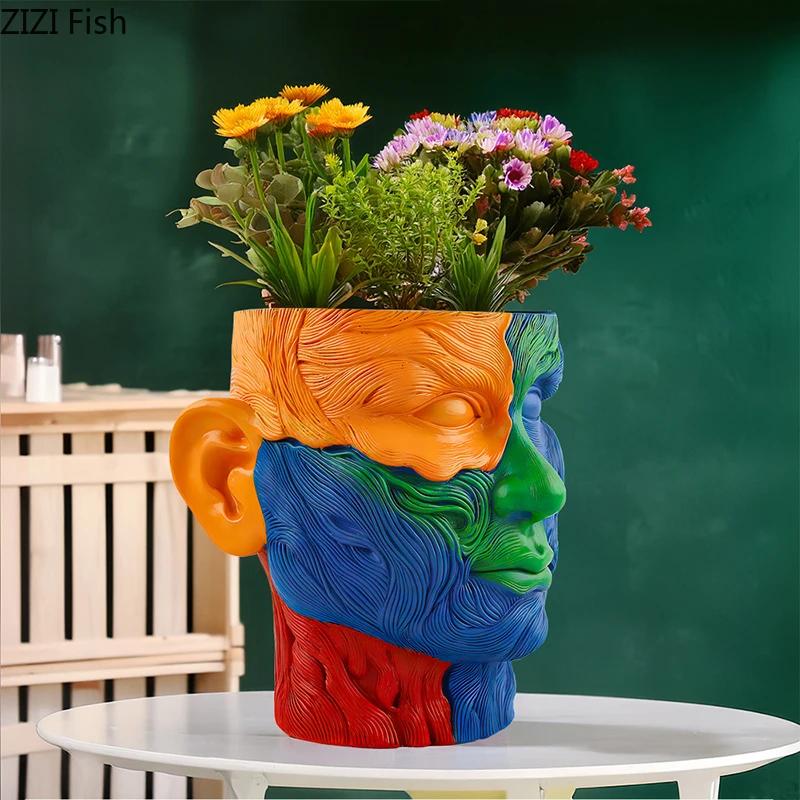 Creative Colorful Human Portrait Vase Desk Decoration Flowers Arrangement Artificial Flower Decorative Floral Vases Home Decor