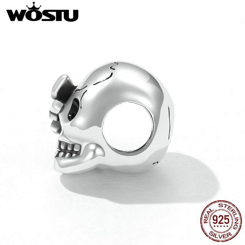 WOSTU 925 Sterling Silver Vintage Skull & Butterfly Charm Pendant Fit Original Bracelet Necklace For Women Jewelry