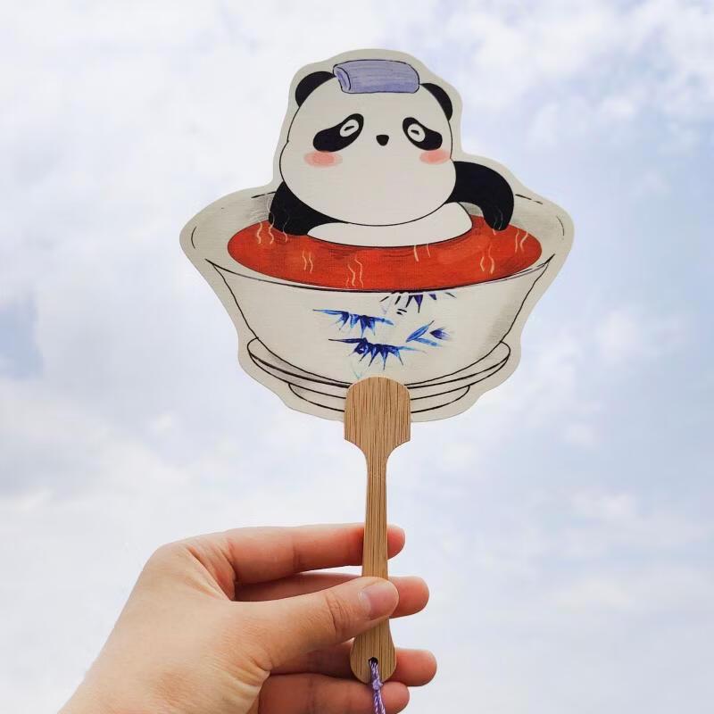 Круглый веер с ручной росписью панды в китайском стиле