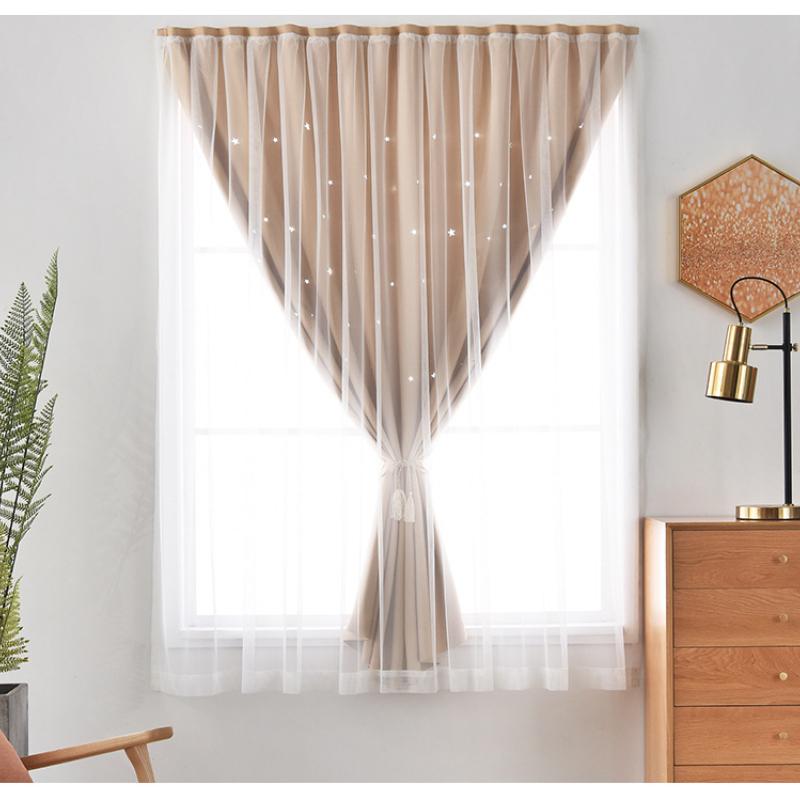 2 פנלים וילונות Autohesion לחלונות לחדר שינה בנות ילדים תינוק וילון חלון כפול שכבה כפולה כוכב חתוך סלון עיצוב קיר בית