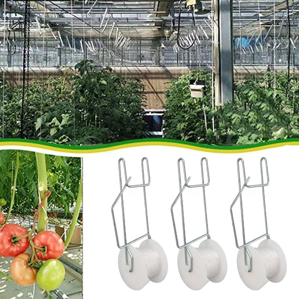 20PCS Galvanized Steel Wire Tomato Roller Hooks PP Rope Easy To Use Tomato Support Hooks Adjustable 15m /49.2ft Length