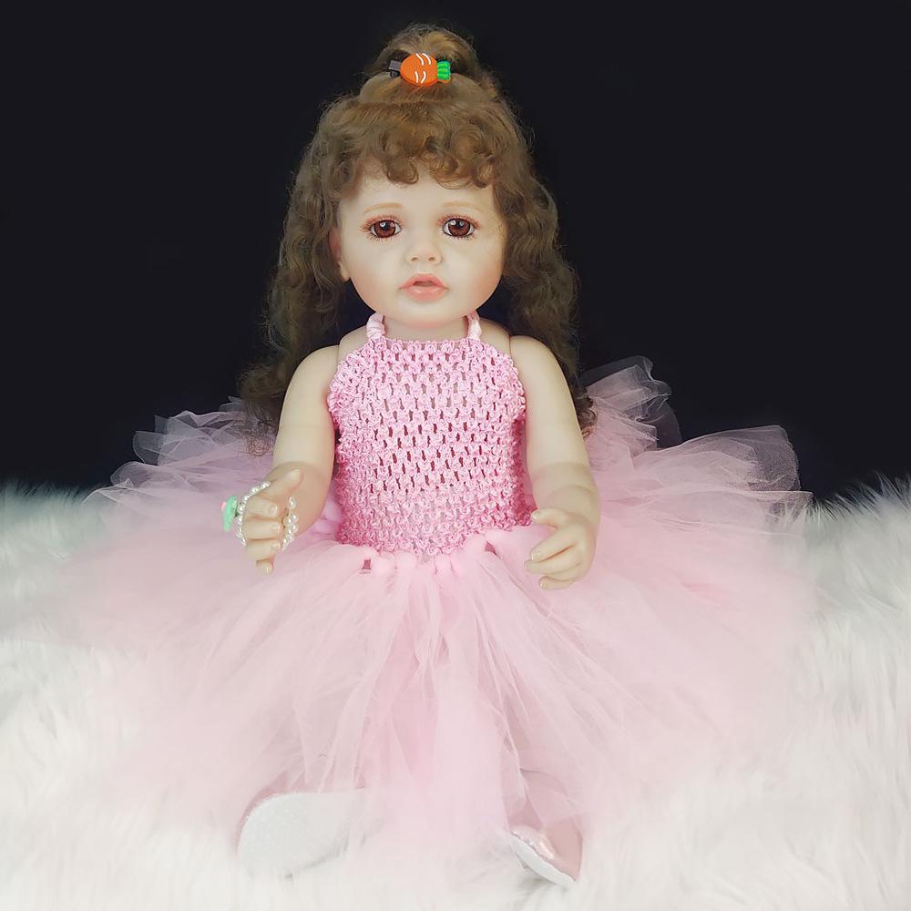 55 cm 22 zoll Lebensechte Reborn Baby Mädchen Puppe Weiche Silikon Lange Braune Haare Realistische Prinzessin Kleinkind Bebe Geburtstag Geschenk