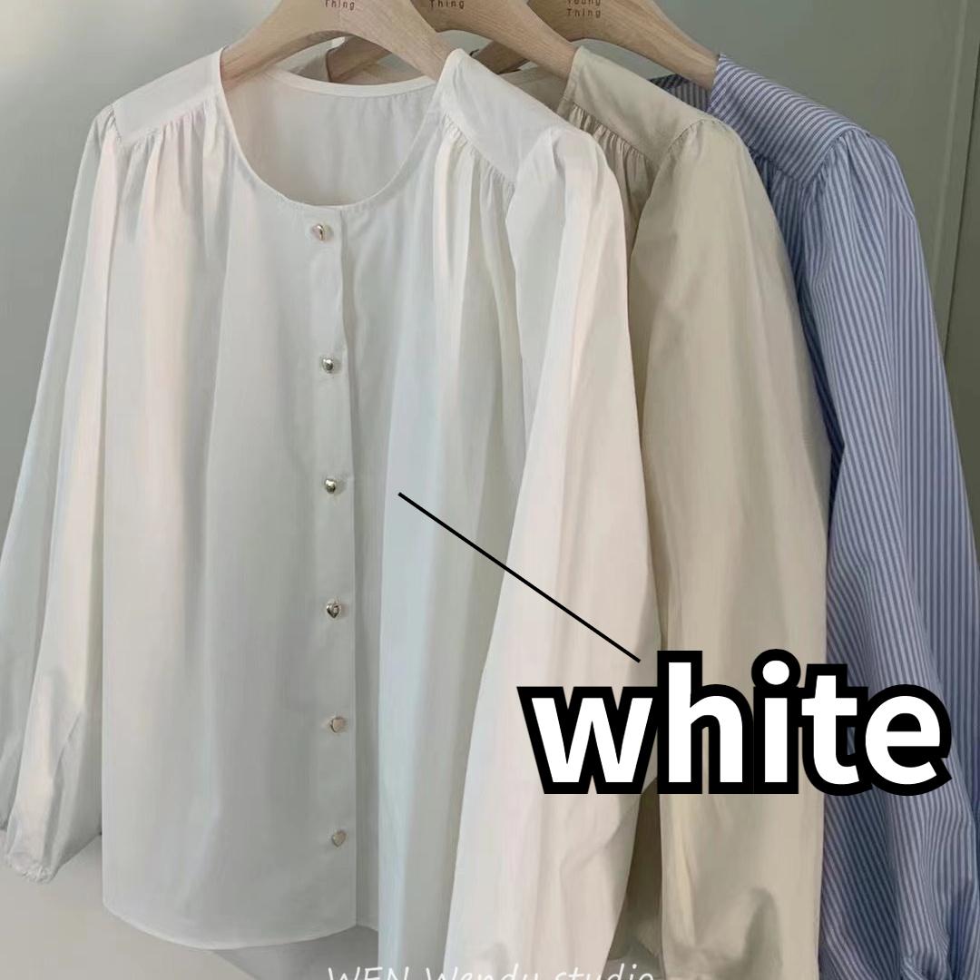 

Рубашки женские свободные офисные женские простые в полоску с круглым вырезом классический корейский стиль базовые летние солнцезащитные кремы с рукавами-фонариками Harajuku популярные XL белый