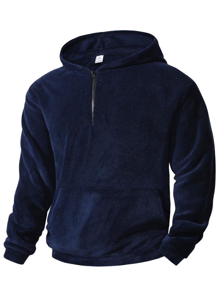 Autumn Winter Men's Casual Hooded Sweater Coral Fleece Fashion Warm Jacket Fleece Pullover Hoodie Moisture Warmth Heat Comfortable Skin-friendly Tops