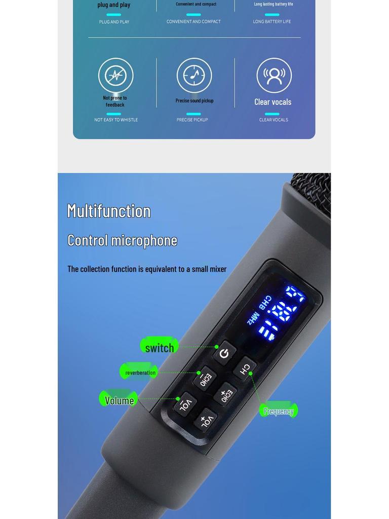 Universal Wireless Bluetooth Microphone with Rechargeable Battery and Professional Reverb for Singing and Live Stage Performances
