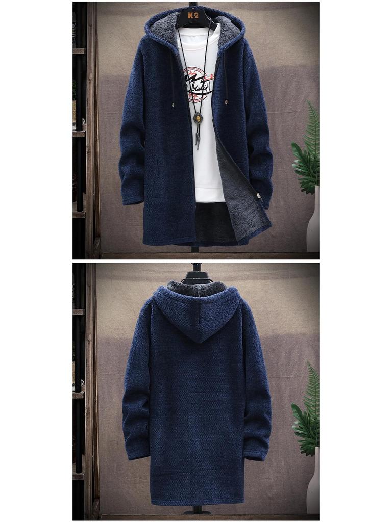 Men's Chenille Hooded Sweater Coat: Velvet Thick, Trendy Medium-Long Knit for Autumn/Winter