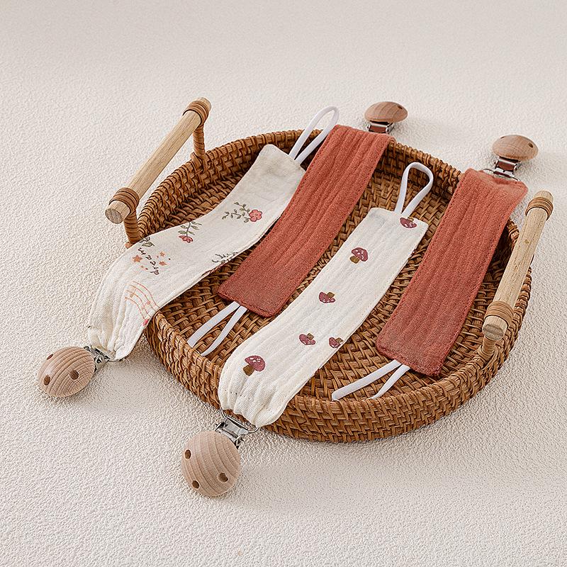 Buchenholz Schnullerclip & Baumwoll Beißring Set mit Anti-Fall Taschentuchclip (2er-Pack)
