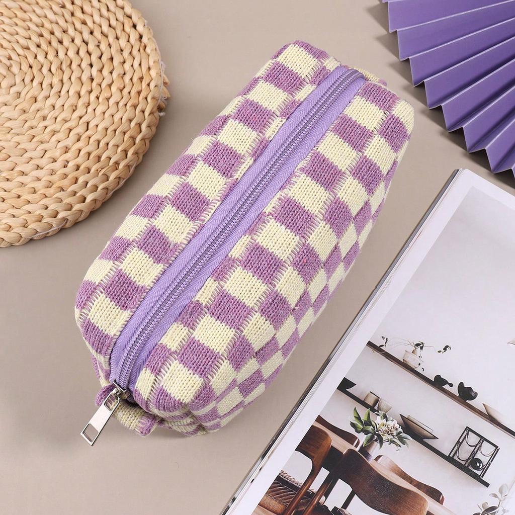 checkerboard Stylish pencil case, desktop stationery storage bag, Minimalist portable cpencil bag Creative gifts for friends