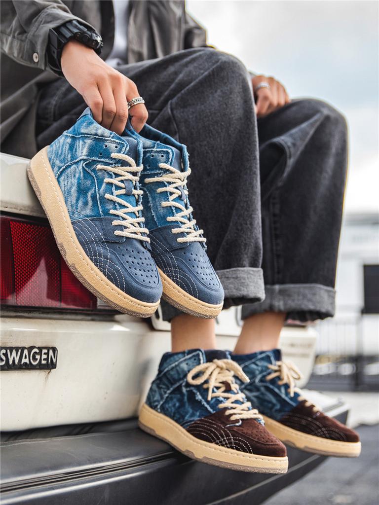 Spring Autumn Denim Casual Shoes Men Outdoor Fit Sneaker Male Flats Shoe Canvas High Top Botas Lace Up Ankle Boot Footwear