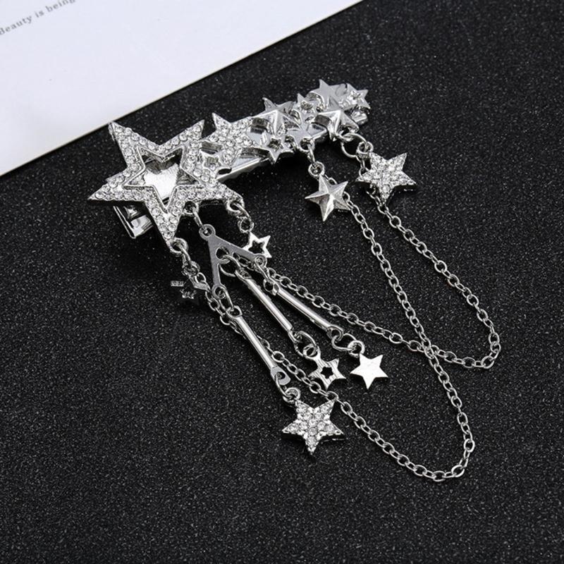 Punk Hair Clip for Women Girl Vintage Crystal Star Tassel Hairpins Harajuku Y2K Fashion Headwear Hair Jewelry Accessory