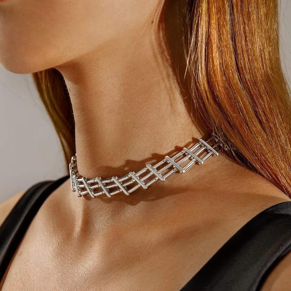 

Gold Silver Color Punk Choker Necklace Adjustable Women Necklace Heavy Metal Chain Necklace 26939-silver