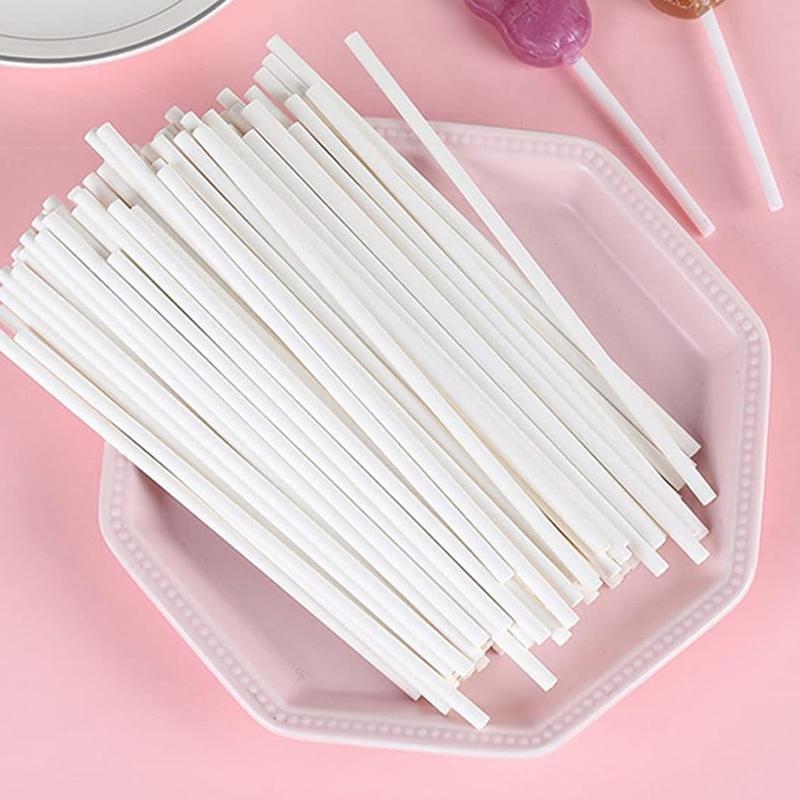 100Pcs Chocolate White Paper Lollipop Stick Great Reusable Candy Dessert Bakeware Kitchen Dining Bar Home Garden Candy Decor