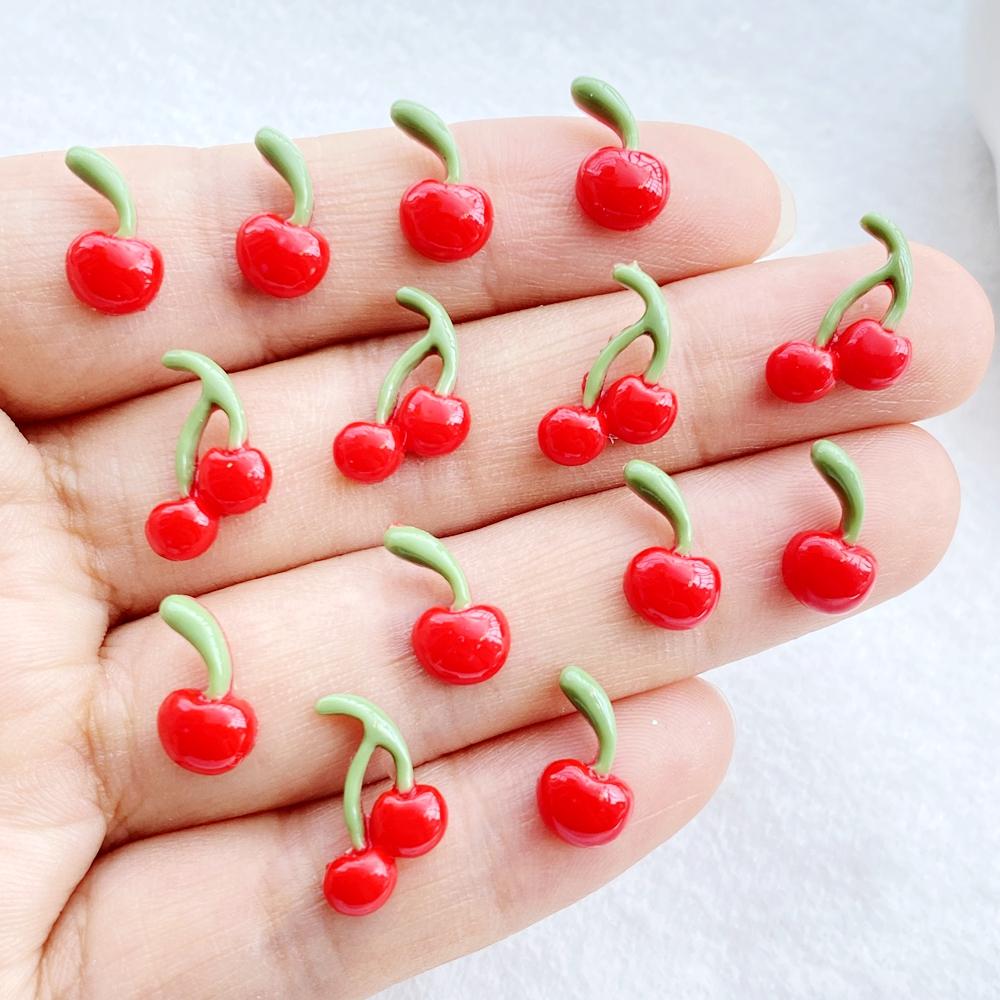 50Pcs Cute Mini Red Cherry Nail Art Resin Designer Charms DIY Craft For Nail 3D Decorations Jewelry