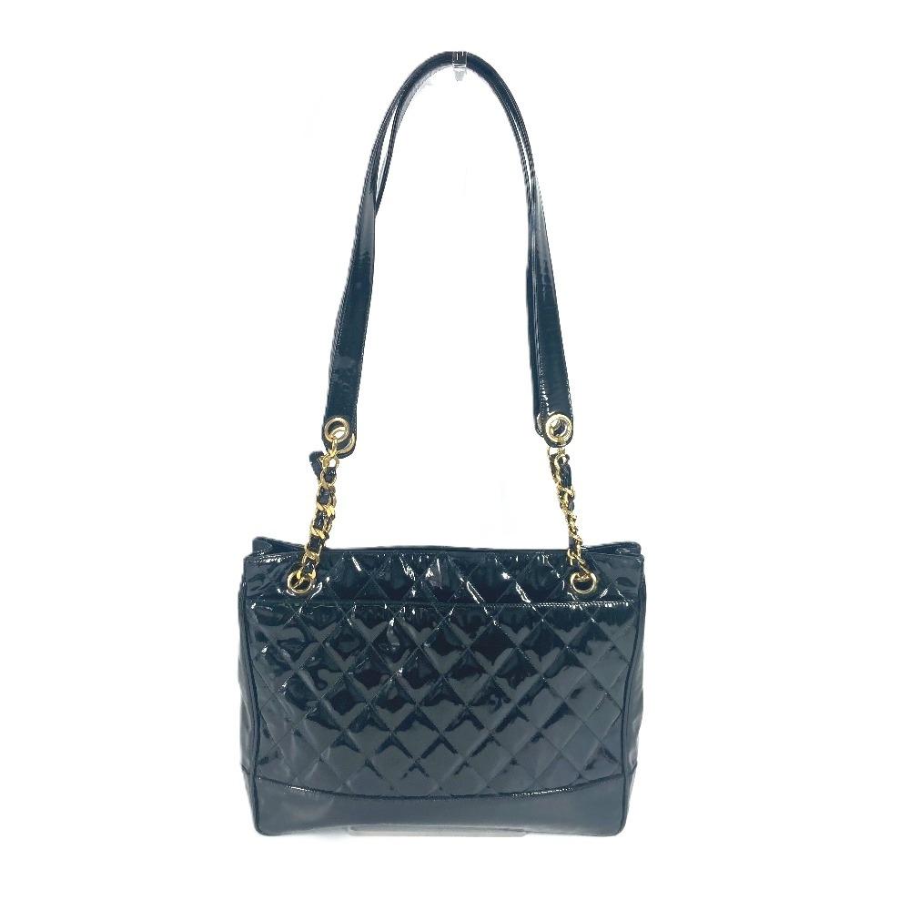 CHANEL Quilted Double Chain Bag Shoulder Bag enamel Black/Gold