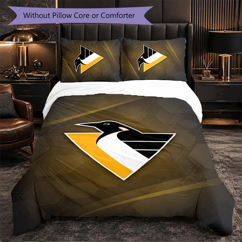 Pittsburgh Penguins Pattern Microfiber 3Pcs Bedding Set Decor Duvet Cover Set For Bedroom Home Use