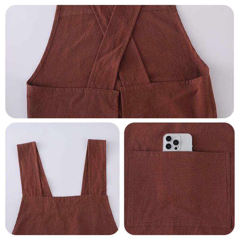 Cross-Back Cotton Crepe Apron for Milk Tea Shop Employees