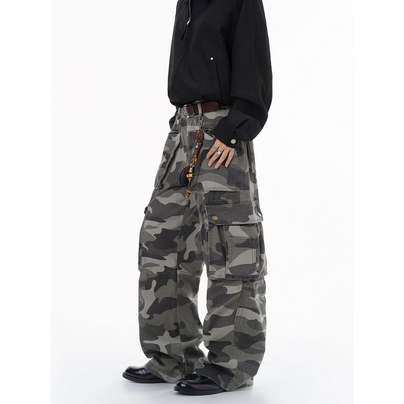 Dream Made American-Style Large Pocket Wasteland-Style Workwear Camouflage Pants for Men, Autumn and Winter Loose Wide-Leg Straight Pants