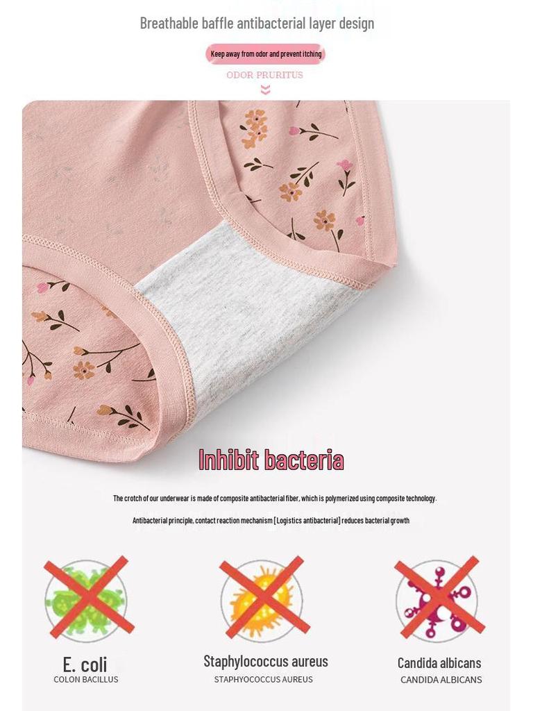 High-Waisted Cotton Printed Seamless Plus Size Antibacterial Briefs for Middle-Aged Women