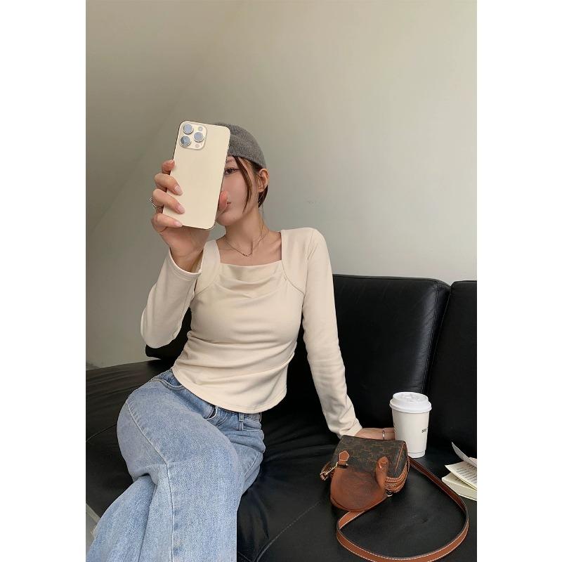 

Новое супер теплое пальто в форме сердца с квадратным воротником, плиссированная теплая базовая рубашка, утягивающая женская футболка с высокой талией One size