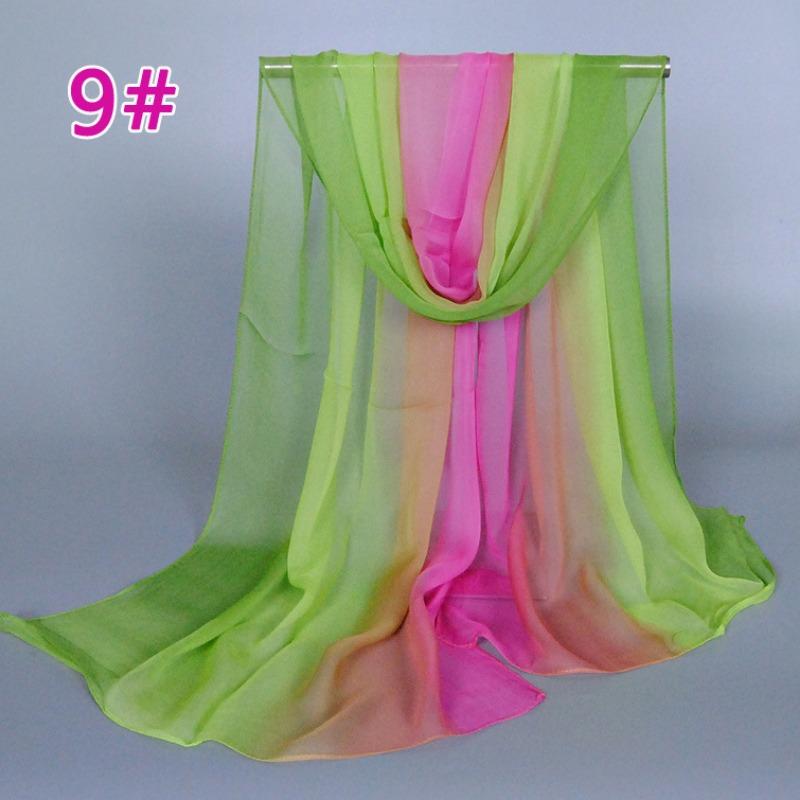 Supply imitation silk georgette silk scarf, popular bright and gradual change of color accessories scarf