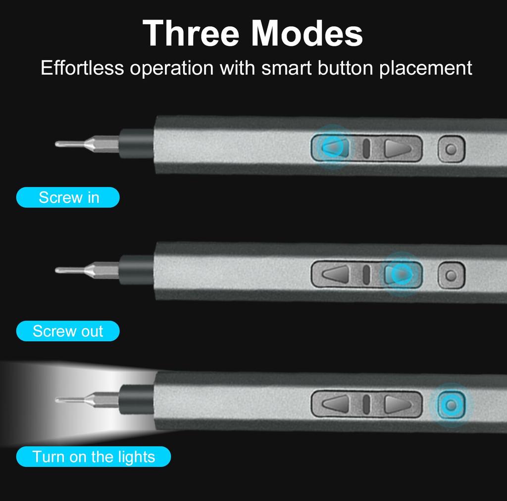 AMZDIGI Electric Precision Screwdriver Maximum Forward and Reverse LED for DIY Repair Tools 30-in-1 Set, 2-Level Torque, 3N.m, Pen-Shaped, Pop-Up