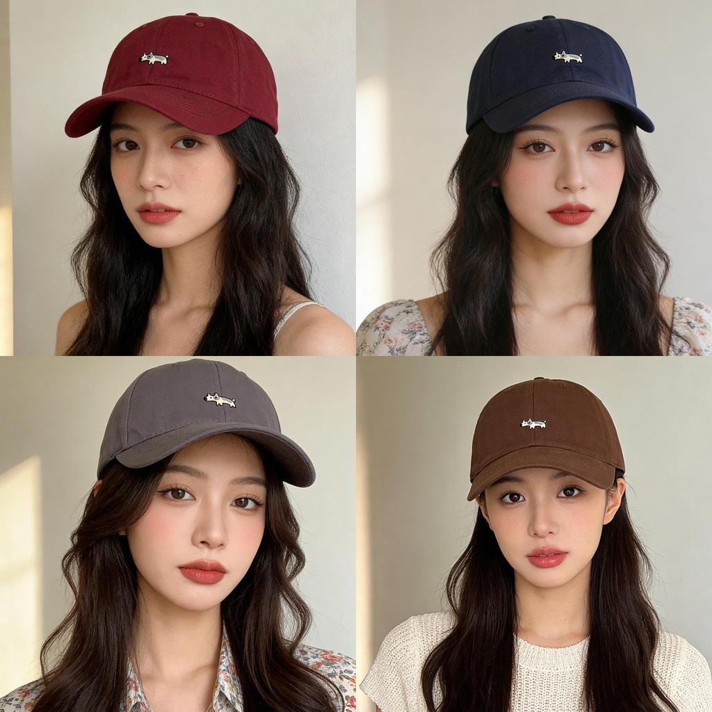 Classic Dog Embroidered Baseball Cap With Wide Brim For Sun Protection And Casual Wear