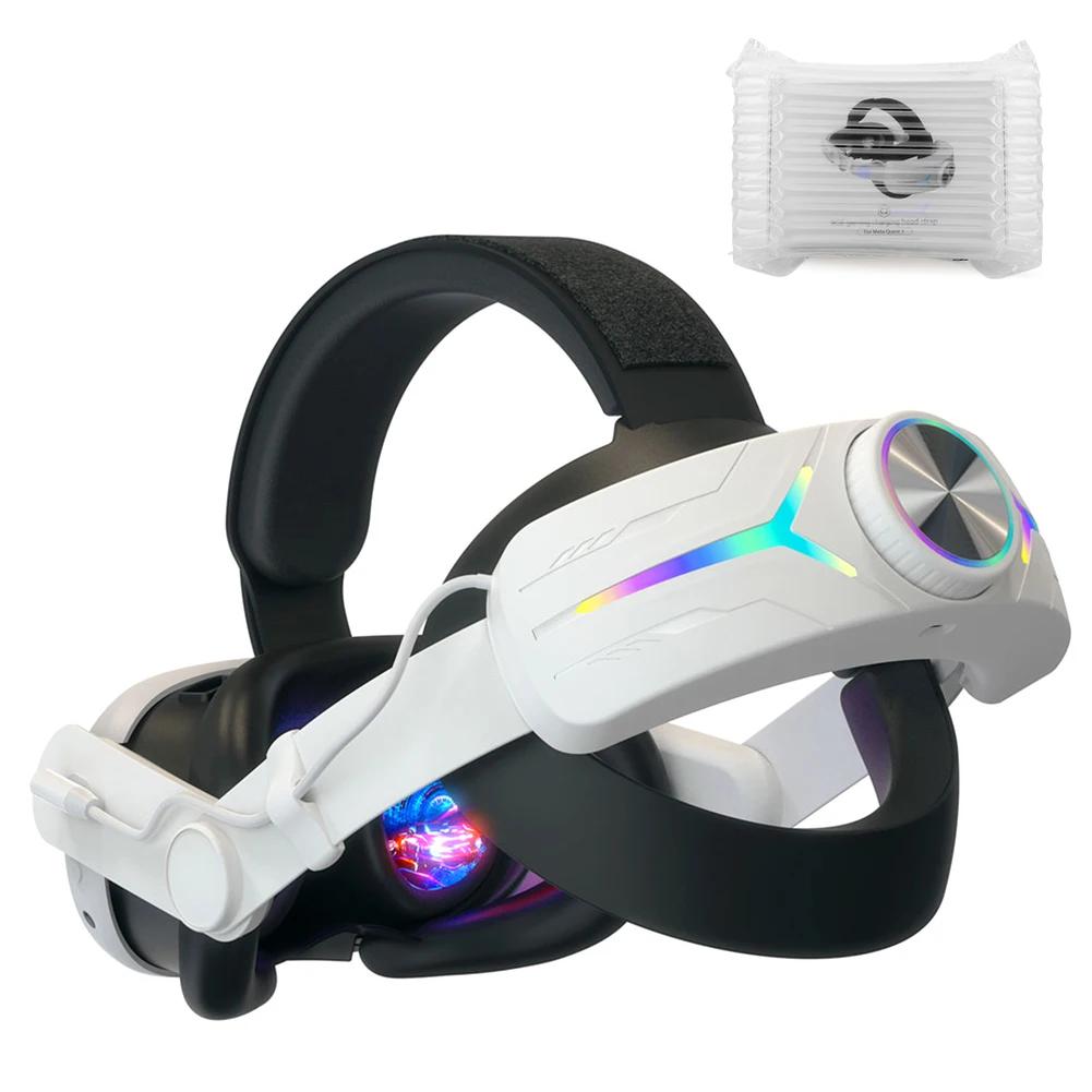 For Meta Quest 3 RGB Head Strap Adjustable Elite VR Head Strap with Pressure Reduction&Rechargeable 8000mAh Battery Accessories
