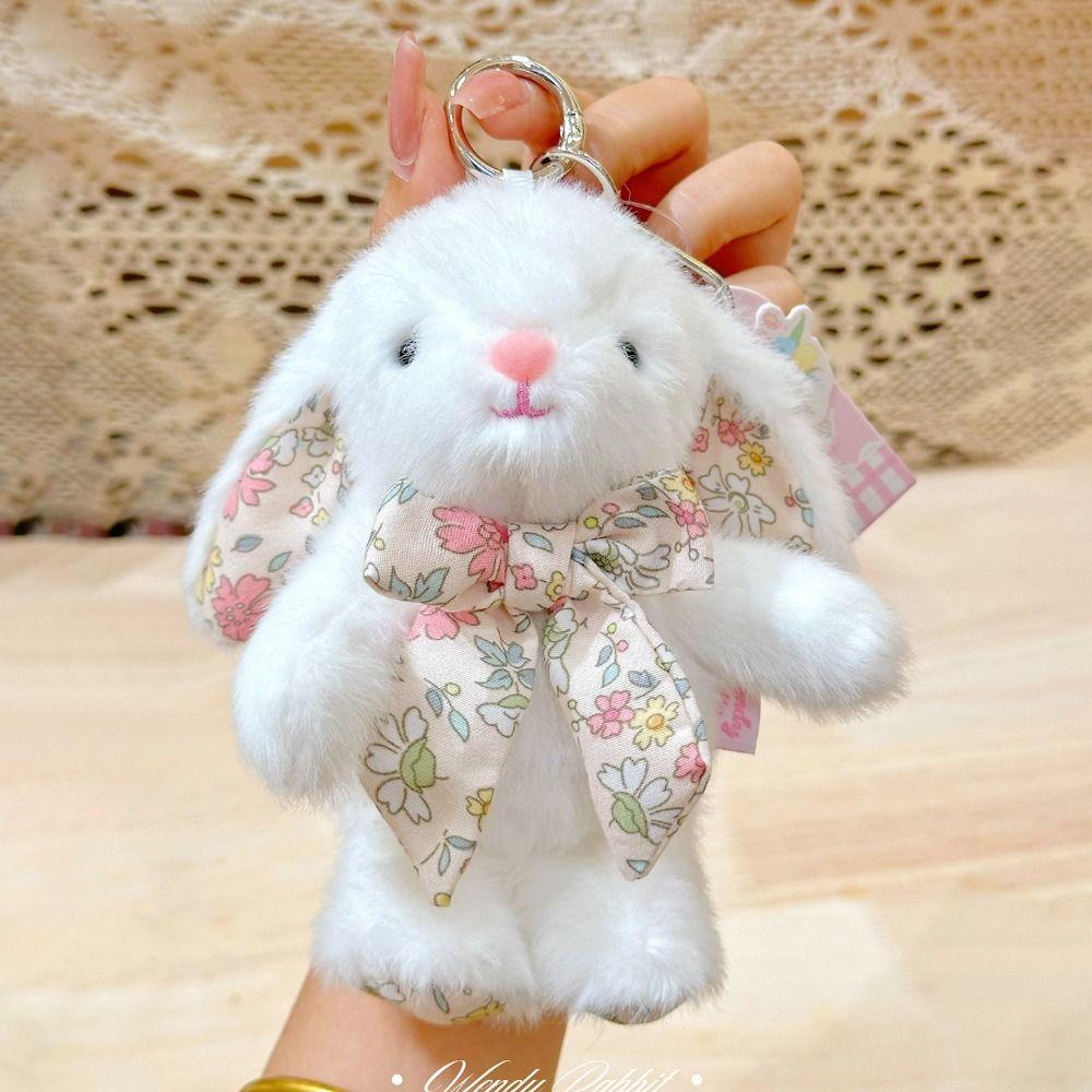 Flower Bowknot Plush Rabbit Keychain Soft Car Key Pendant Bag Hanging Pendant  Bag Backpack Decor