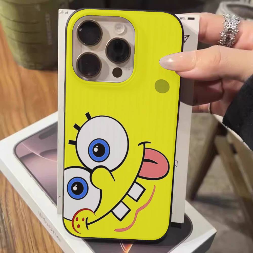 Cartoon S-SpongeBob S-SquarePants Phone Case For IPhone 17 16 15 14 13 12 11 Pro Max Plus Corrugated Bumper Back Cover Shell