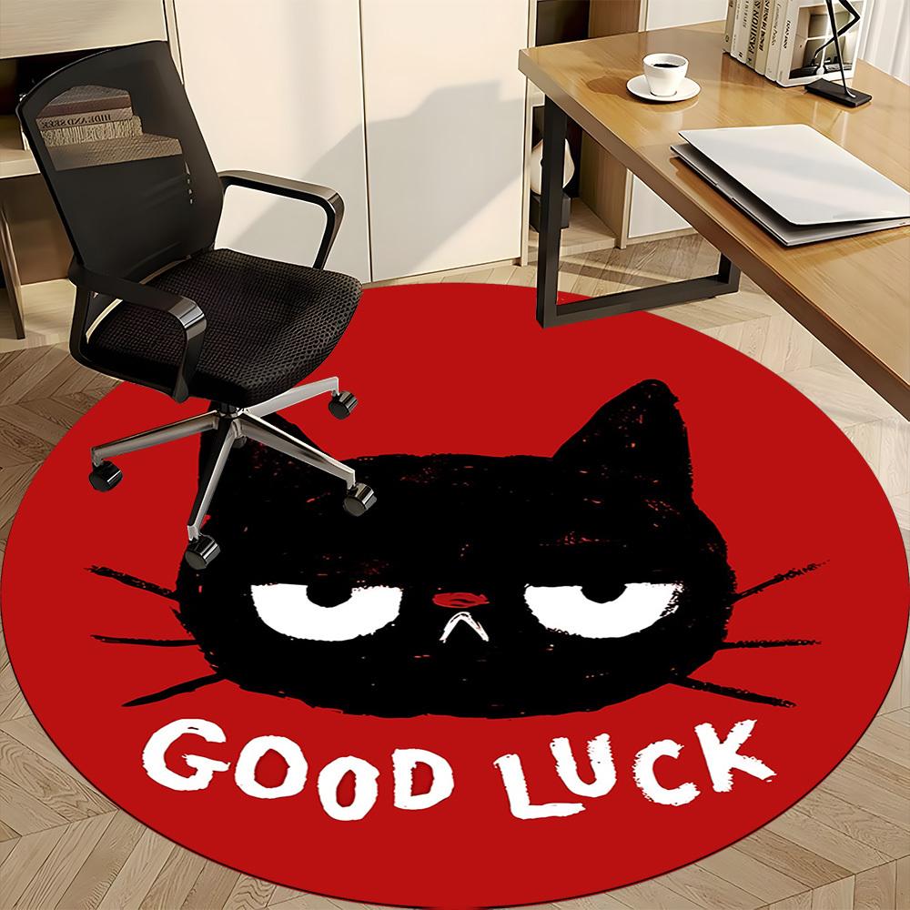 1pc Cat Luck Office Round Area Rug, Mat Suitable For Office, Under Office Chairs Bedroom Living Room Home Decor, Room Deco