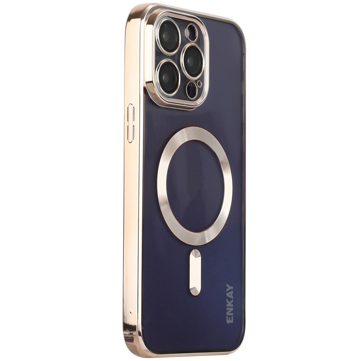

ENKAY HAT PRINCE For iPhone 16 Pro Magnetic Clear Case Shockproof TPU Phone Cover with Lens Film Gold