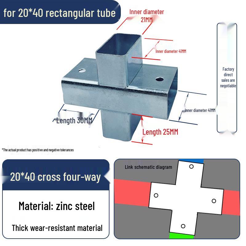 Connettori per Tubi Rettangolari a 3 e 4 Vie Senza Saldatura, Set Completo per Tubi Quadrati 40x60.