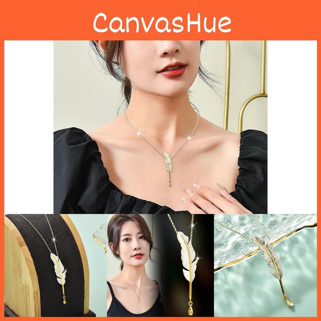 And Fresh Sweet Titanium Steel Side Chain Necklace With Beautiful Leaf And Water Design Drop