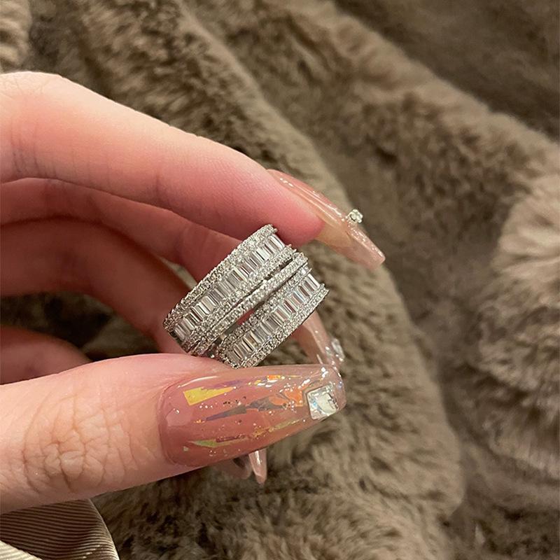 Luxury Geometric Zirconia Open Ring - Elegant and Versatile Hand Jewelry