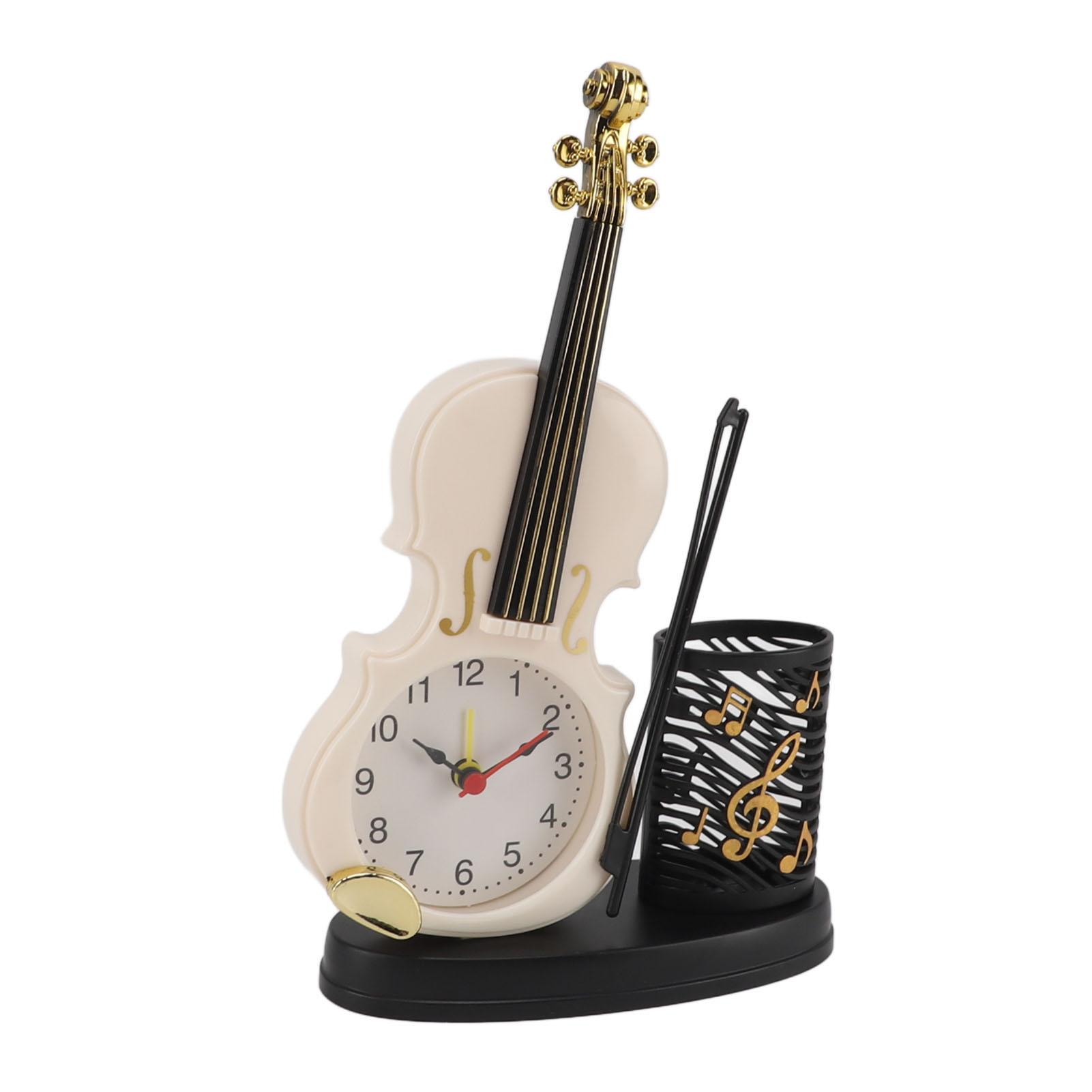 

Violin Alarm Clock Retro Fashion Pencil Sharpener Function Table Alarm Clock Violin Shape Novelty Bedside Clock for белый