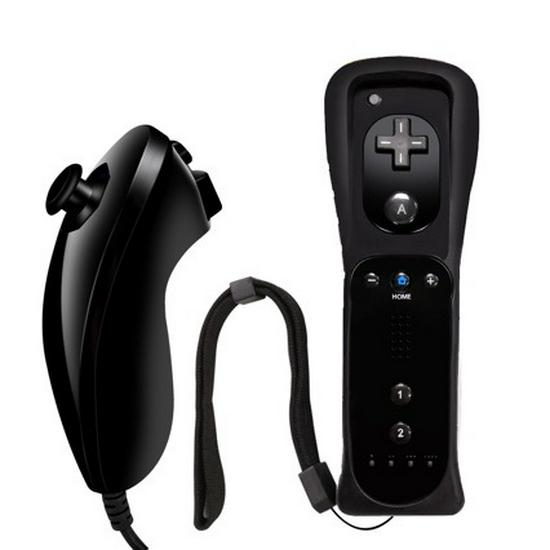 Wii Game Controller: Straight Handle + Bent Left-Hand Chicken Leg Grip with Silicone Cover