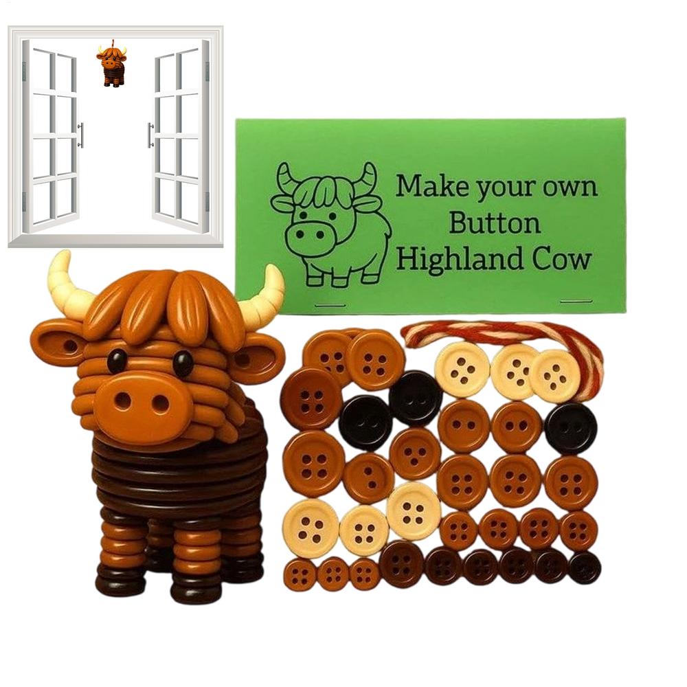3D Animals Buttons Decor Christmas Button Highland Cow Ornament Making Set Seasonal Decor Holiday Party Supplies For Bedroom