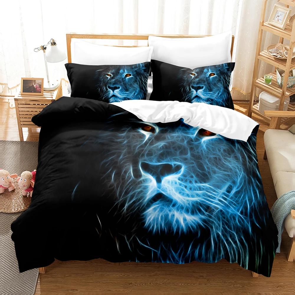 Comforter 3D Lion Print S King Size Animal Bedding Set Starry Galaxy Comforter Microfiber +Pillow Shams