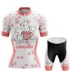 Women's Cycling Jersey Set Pink Cartoon Cat Summer Short Sleeve Breathable MTB Bike Cycling Clothing Maillot Ropa Ciclismo Mujer