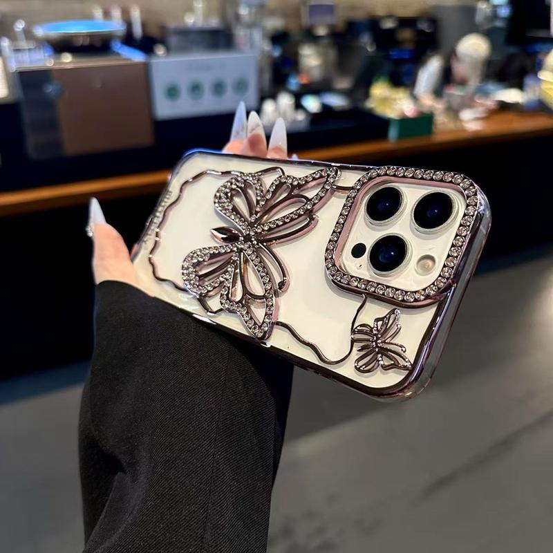Glitter Crystal Diamond Butterfly Phone Case For iPhone 17 AIR 16 15 14 Plus 13 17 16 Pro Max Clear Plating Shockproof Cover 16