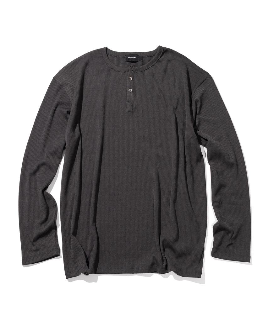 MASSNOUN Ribbed Henley Neck Long Sleeve Msils003-Dg