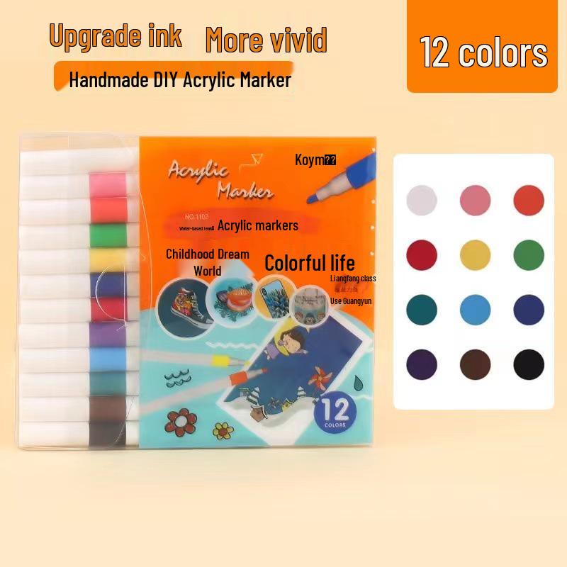 

Waterproof Quick-Dry Acrylic Marker Pen Set for Children s DIY Art and Graffiti with Opaque Colors and Large Ink Capacity.