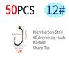 50pcs 60 Degree Angle Barbed Fly Tying Jig Hook 10# 12# 14# 16#  Bronzed Coated Wide Gap Jig Nymph Wet Fly Fishing Lures