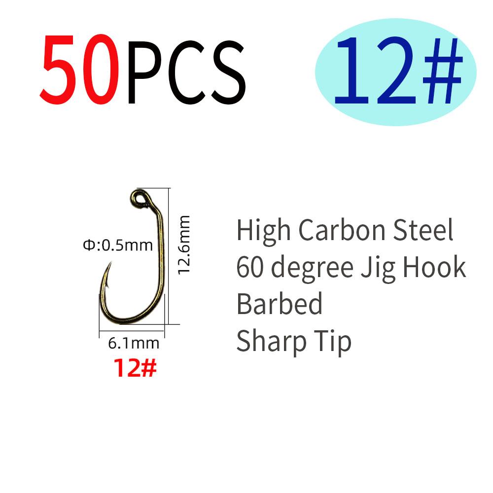 50pcs 60 Degree Angle Barbed Fly Tying Jig Hook 10# 12# 14# 16#  Bronzed Coated Wide Gap Jig Nymph Wet Fly Fishing Lures