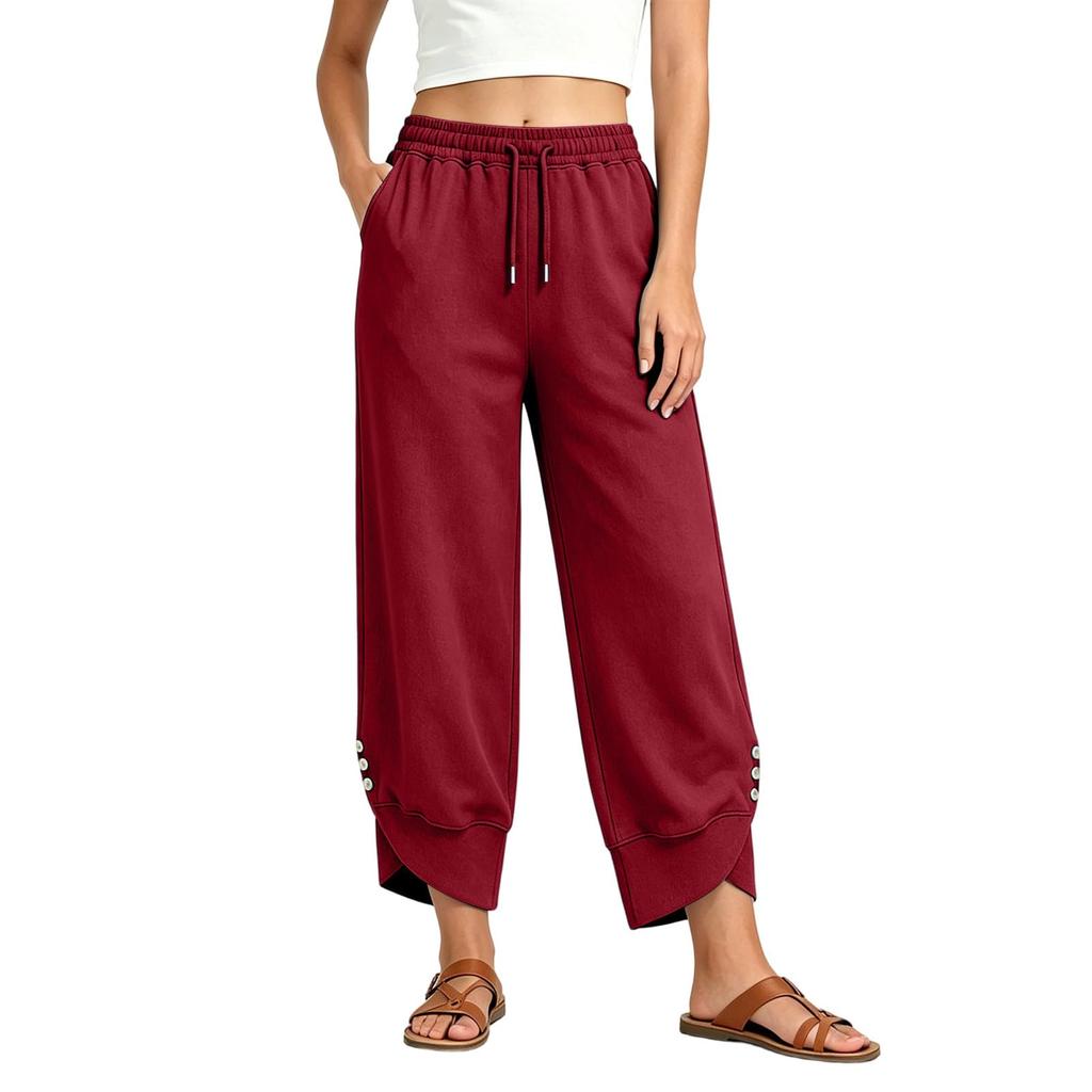Women's Casual Loose Fit Drawstring Wide Leg Pants with Pockets