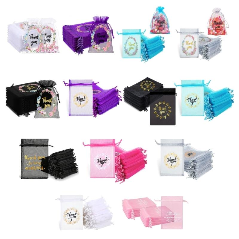 50Pieces Delicate Thankyou Gift Bag Jewelry Packaging Bag Chic Embroidery Mesh Bag Mesh Material for Birthdays Weddings