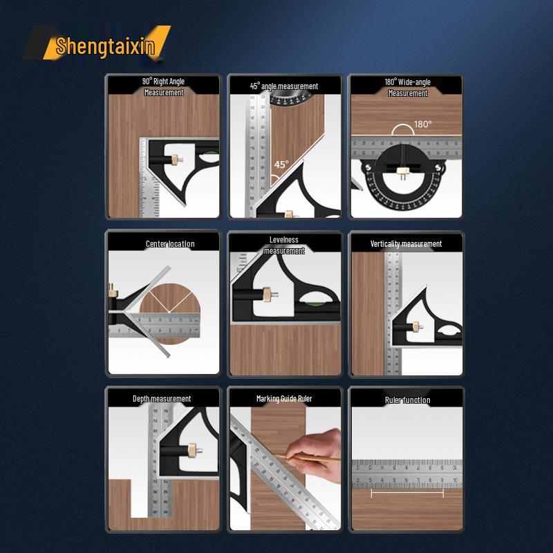Shengtai Xin 90° Stainless Steel Multi-Functional Woodworking Square Ruler Multi-functional Combination Square