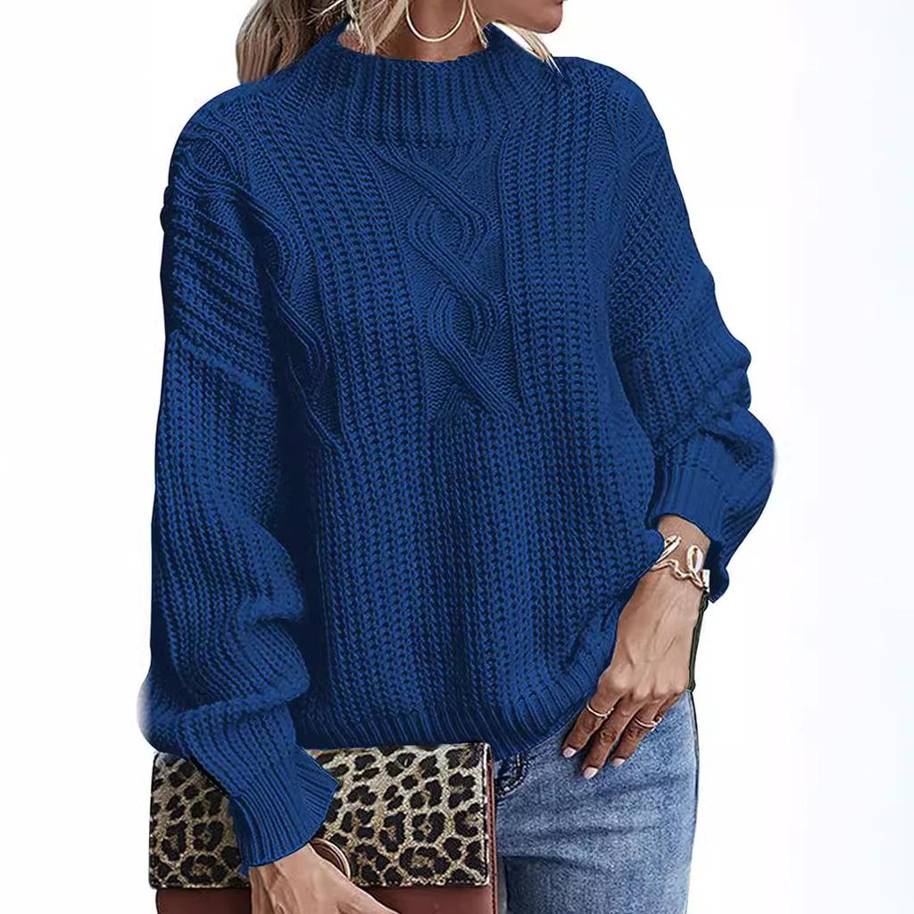Women's Autumn Winter Sweater: Long Sleeve Mid Neck Slim Fit Base Layer Round Neck Pullover Luxurious Relaxed-fit Slimming and Versatile Top